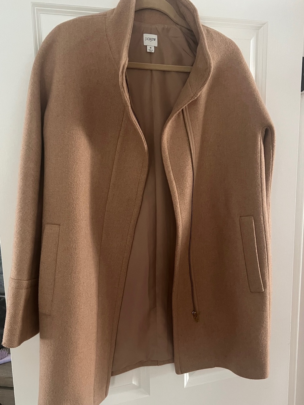 J. Crew Camel Zip-Front Wool Trench Coat